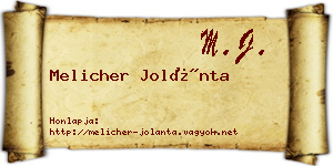 Melicher Jolánta névjegykártya